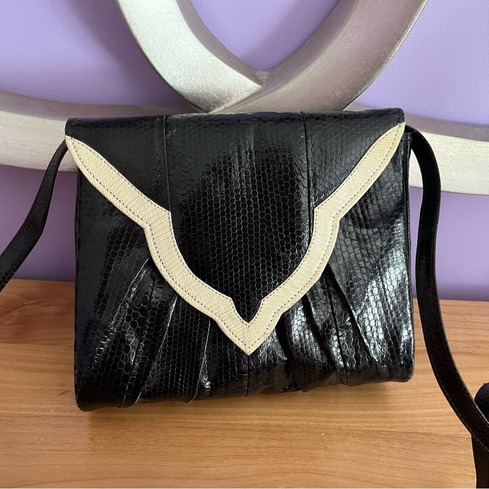 Vintage Black and Cream Snakeskin Evening Bag